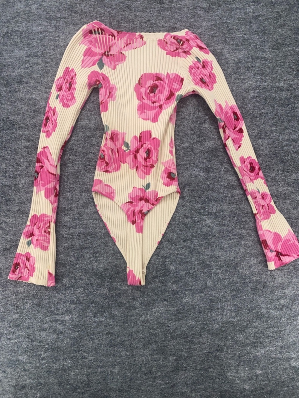 Free People Cream Ribbed Bodysuit with Pink Accent Lover to Lover Bodysuit M - Picture 4 of 8